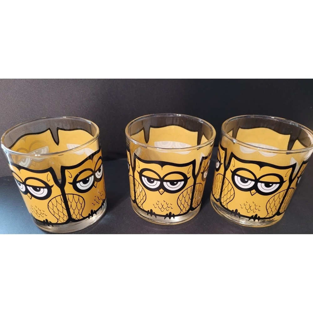 Set of 3 Libbey Owl Lowball Glasses‎ M Petti Mid Century Barware Vintage Rocks - Picture 5 of 9